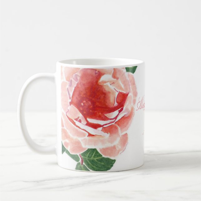 Glücklich 40. Personalisiert Rosa Rose Kaffeetasse (Links)