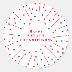 Glücklich 4. Juli Feuerwerke und Sterne Custom Runder Aufkleber