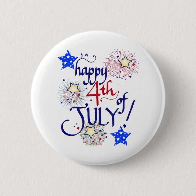 Glücklich 4. Juli! mit Feuerwerk und Sternen Butto Button (Vorderseite)