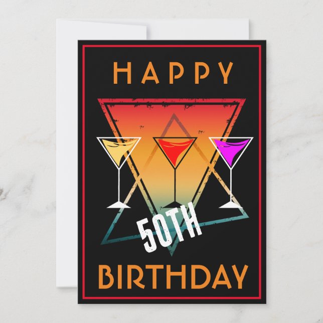 GLÜCKLICH 50. GEBURTSTAG FEIERUNG EINLADUNG (Vorderseite)