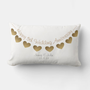 Glücklich 5. Hochzeitstag, Holzherzen Lendenkissen