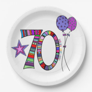 Glücklich 70. Geburtstag. Farblich 70. Tag Pappteller