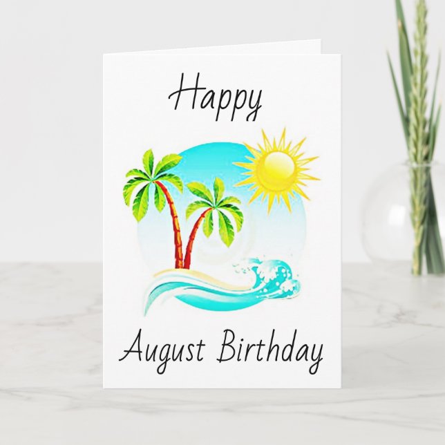 GLÜCKLICH ***AUGUST GEBURTSTAG*** ZUM STRANDSTRAND KARTE (Vorderseite)