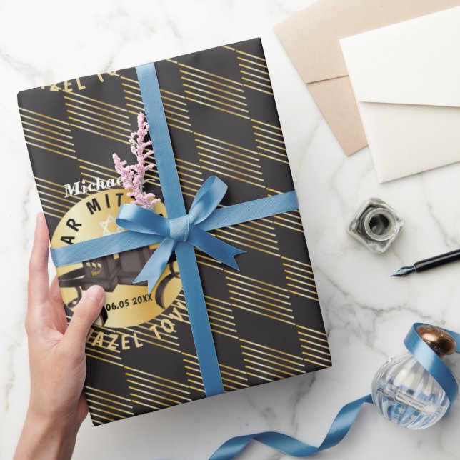 Glücklich Bar Mitzvah 20XX Mazel Tov! Gold Modern Geschenkpapier (Schenken)