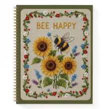 Glücklich bestickte Hummel und Sonnenblumen Blumen