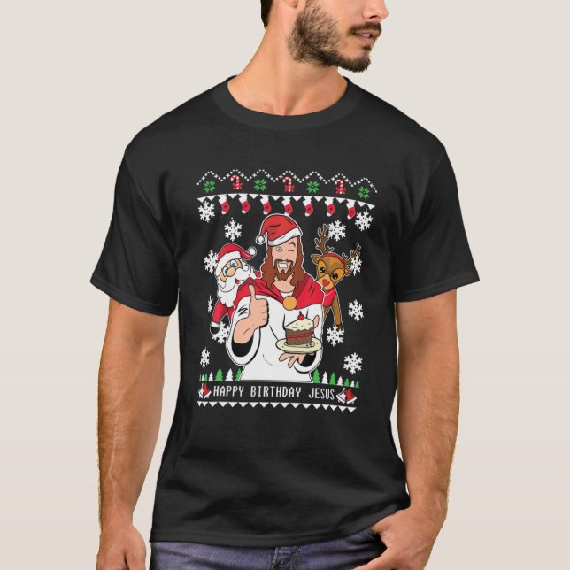 GLÜCKLICH BIRTHDAY JESUS Christliche Weihnachtsfra T-Shirt (Vorderseite)