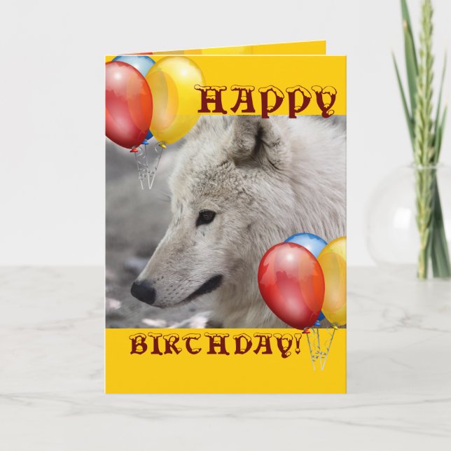 GLÜCKLICH BIRTHDAY Wolf Tieruhu Karte (Vorderseite)