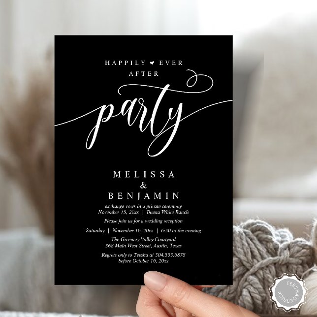 Glücklich bis ans Ende der Party, Rezeption Modern Einladung (Happily Ever After Party, Reception Modern Minimal Invitation Card in Black and White)
