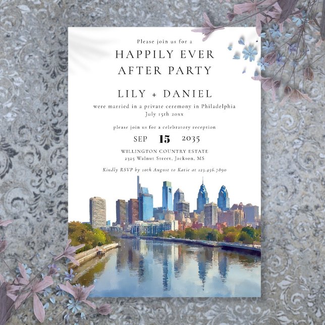 Glücklich bis ans Ende der Welt Philadelphia Hochz Einladung (Happily Ever After Philadelphia Wedding Invitation)