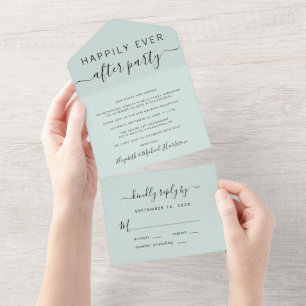 Glücklich bis ans Ende der Zeit - Minze Hochzeitse All In One Einladung
