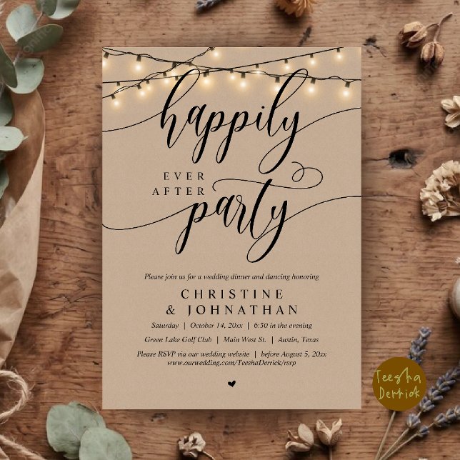 Glücklich bis ans Ende der Zeit-Party, rustikale H Einladung (Happily Ever After Party, Rustic Wedding Elopement Invitation Card in Brown Kraft Farmhouse)