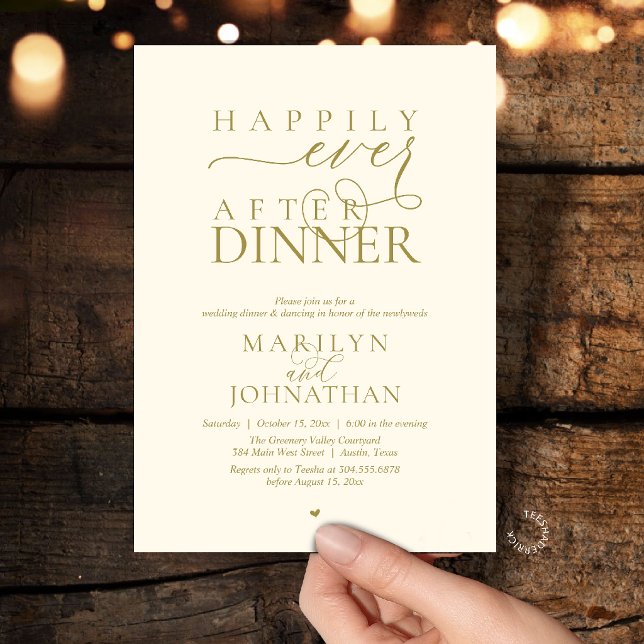 Glücklich bis ans Lebensende Abendessen Moderne Ho Einladung (Happily Ever After Dinner Modern Wedding Reception Invitation card in Gold yellow cream)