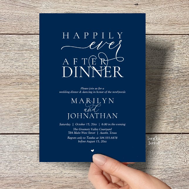 Glücklich bis ans Lebensende Abendessen Moderne Ho Einladung (Happily Ever After Dinner Modern Wedding Reception Invitation card in Navy Blue)
