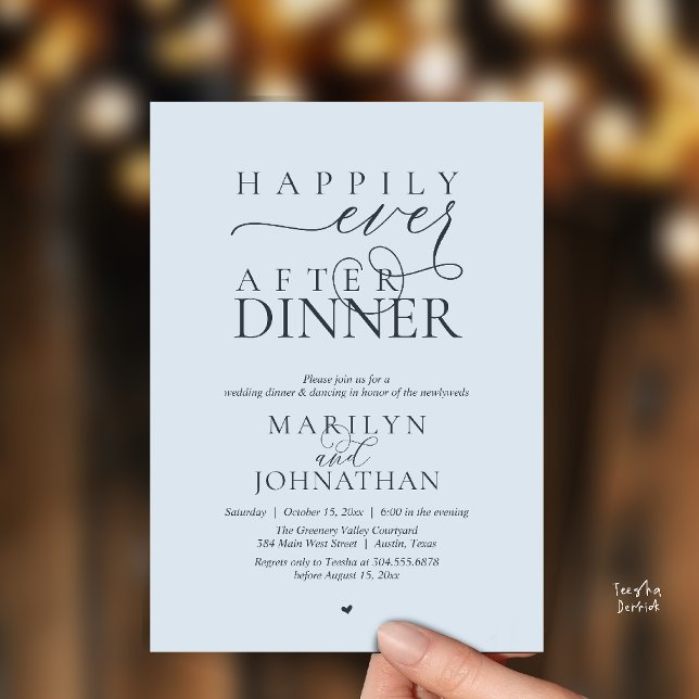 Glücklich bis ans Lebensende Abendessen Moderne Ho Einladung (Happily Ever After Dinner Modern Wedding Reception Invitation card in misty blue)