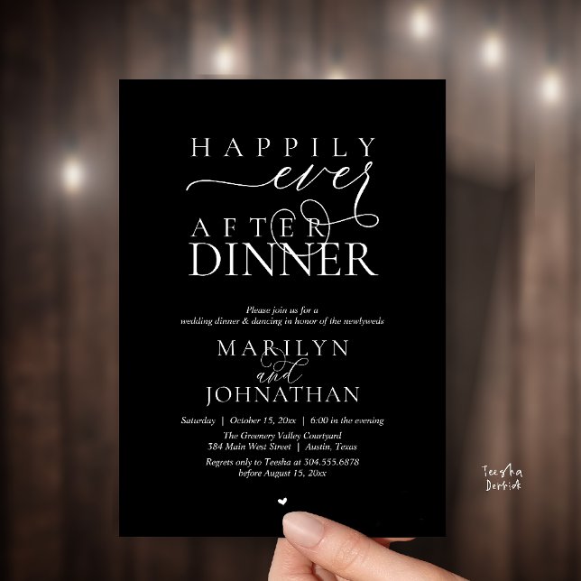 Glücklich bis ans Lebensende - Moderne Hochzeitsfe Einladung (Happily Ever After Dinner Modern Wedding Reception Invitation card in Classy Black)