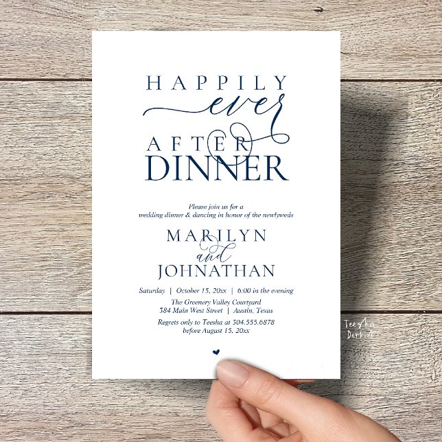 Glücklich bis ans Lebensende - Moderne Hochzeitsfe Einladung (Happily Ever After Dinner Modern Wedding Reception Invitation card in Navy Blue)