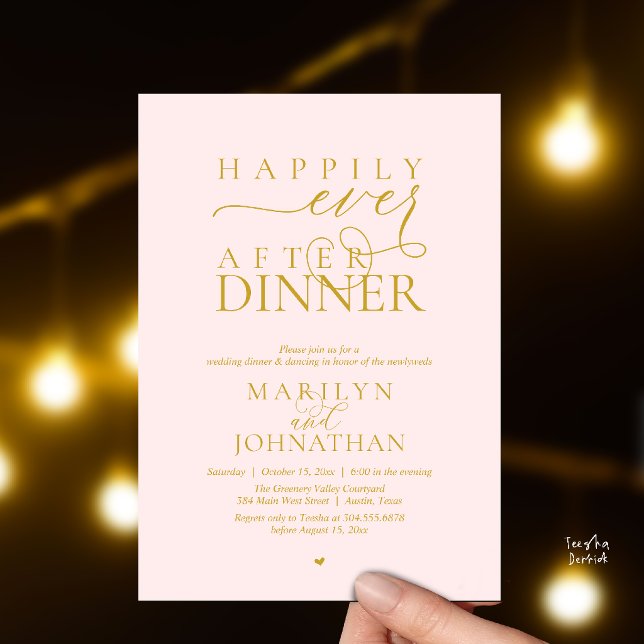 Glücklich bis ans Lebensende - Moderne Hochzeitsfe Einladung (Happily Ever After Dinner Modern Wedding Reception Invitation card in Blush yellow gold)