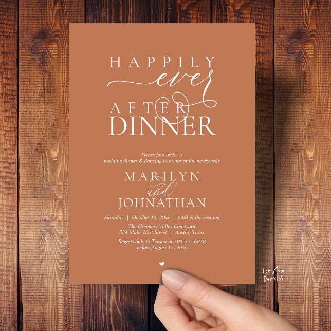 Glücklich bis ans Lebensende - Moderne Hochzeitsfe Einladung (Happily Ever After Dinner Modern Wedding Reception Invitation card in Copper Terracotta Brown)