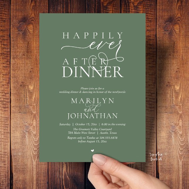 Glücklich bis ans Lebensende - Moderne Hochzeitsfe Einladung (Happily Ever After Dinner Modern Wedding Reception Invitation card in Sage Green)