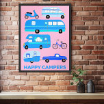 GLÜCKLICH! Campervan Vanlife RV Trailer Pink Poster<br><div class="desc">Mit einem Vintagen Retro-Wohnwagen und Camper auf der Straße. Passen Sie ihn an,  indem Sie Text hinzufügen oder die Hintergrundfarbe ändern. Karo meinen Shop für mehr!</div>