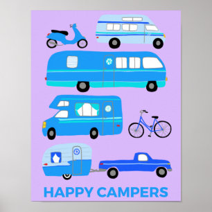 GLÜCKLICH! Campervan Vanlife RV Trailer Pink Poster