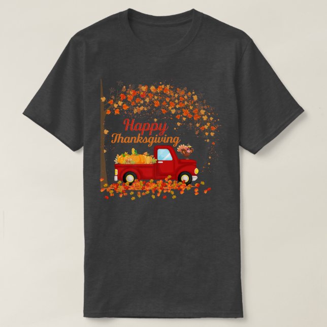 GLÜCKLICH DANKSGEGEBEN FALL RED TRUCK HERBSTLAUBS  T-Shirt (Design vorne)