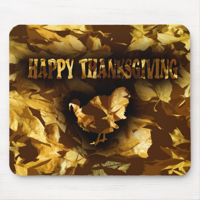 GLÜCKLICH DANKSGIVING - Goldene Blätter & Türkei Mousepad (Vorne)