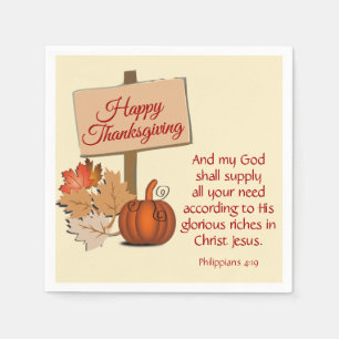 GLÜCKLICH DANKSGIVING Pumpkin Scripture Paper Serviette
