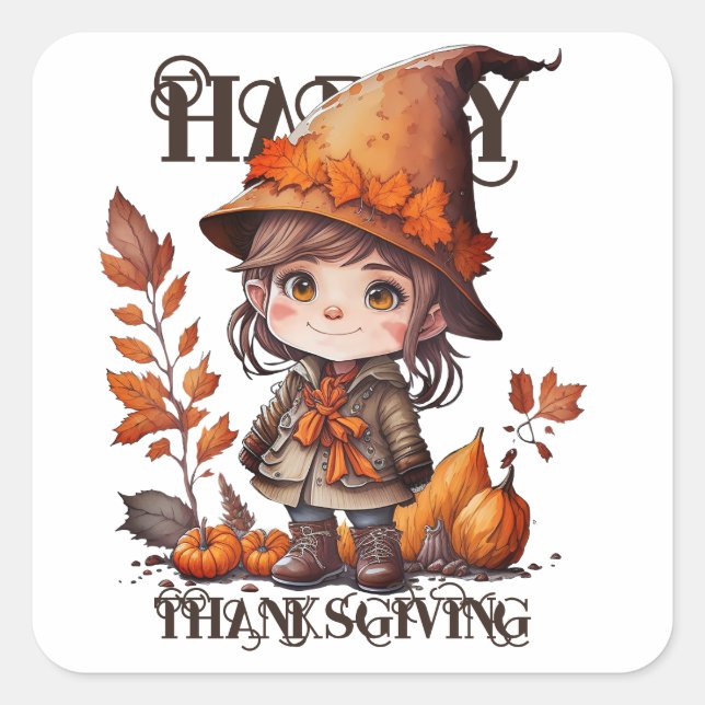 GLÜCKLICH DANKSGIVING! QUADRATISCHER AUFKLEBER (Vorderseite)
