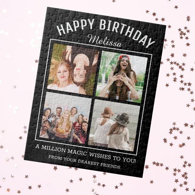 Glücklich Geburtstag 4 Foto Collage Puzzle (Happy Birthday 4 Photo Collage Jigsaw Puzzle Best friend birthday gift idea)