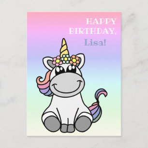 Glücklich Geburtstag Grüße Niedlich Unicorn Rainbo Postkarte