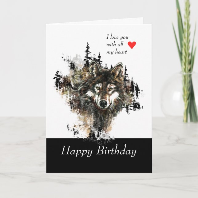 Glücklich Geburtstag Liebe Masculine Wolf Berg Karte (Vorderseite)