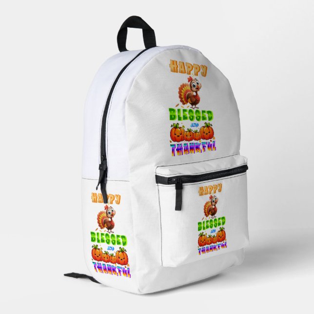 Glücklich Gesegnet Und Dankbar Bedruckter Rucksack (Rückseitige Ecke links)