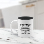 glücklich | Großvater von Funny ist für alte Typ Zweifarbige Tasse<br><div class="desc">Großvater ist für alte Männer,  also ist er stattdessen glücklich! Diese phantastische Zitat-Tasse ist perfekt für den Vatertag,  Geburtstag,  oder um einen neuen Großvater oder Großvater zu feiern,  um zu sein. Design zeigt das Sprichwort "Pappous,  denn Großvater ist für alte Typ" in schwarzer Schrift.</div>