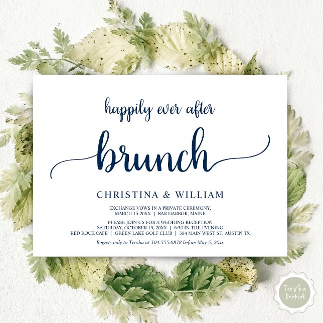 Glücklich immer nach Brunch, Elopement, Navy Blue Einladung (Happily ever after brunch, Modern wedding, invitation card, PDF, in Navy blue)