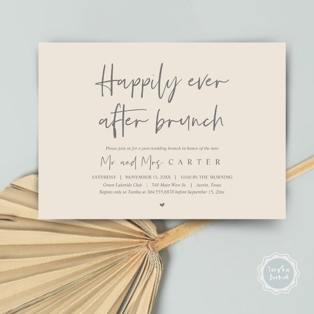 Glücklich immer nach dem Brunch, Moderne Post Hoch Einladung (Happily ever after brunch, Modern post wedding Invitation Card, PDF, in timeless dark grey cream)