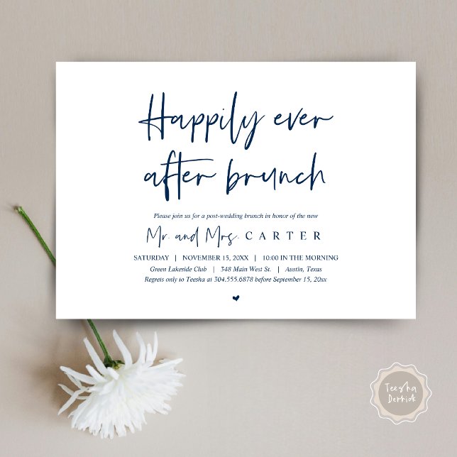 Glücklich immer nach dem Brunch, Moderne Post Hoch Einladung (Happily ever after brunch, Modern post wedding Invitation Card, PDF, in timeless Navy Blue)