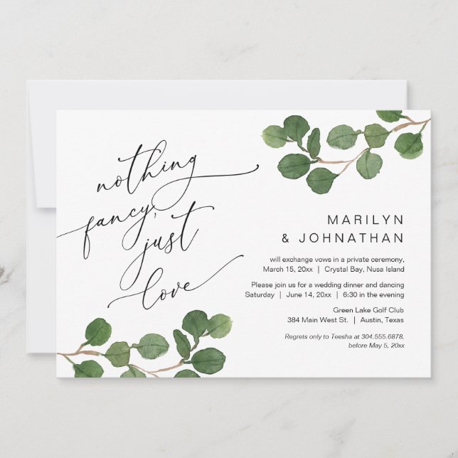 Glücklich immer nach dem Party, Elopement, Grün Einladung (Vorderseite)