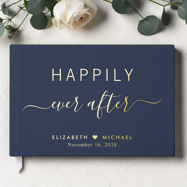 Glücklich immer nach der Hochzeit von Navy Blue Gästebuch (Happily Ever After Navy Blue Wedding Foil Guest Book)