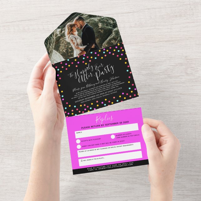 Glücklich immer nach der Hochzeitsfeier Foto Konfe All In One Einladung (Abreißen)