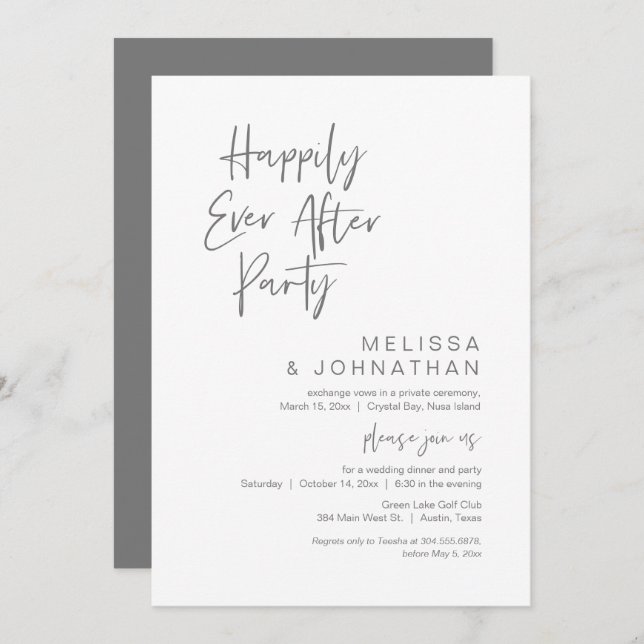 Glücklich immer nach, Hochzeit Elopement Party Inv Einladung (Vorne/Hinten)