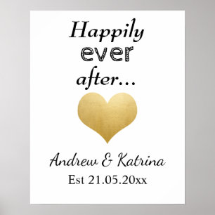 glücklich immer nach Imitate Gold Foil Heart Wed Poster
