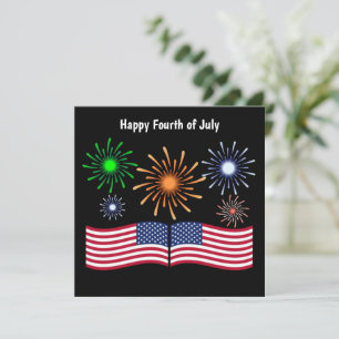 Glücklich Juli viertes Feuerwerk und Flagge Feiertagskarte
