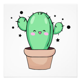 Glücklich lächelnd Baby Kaktus in Vase mit Sternen Fotodruck