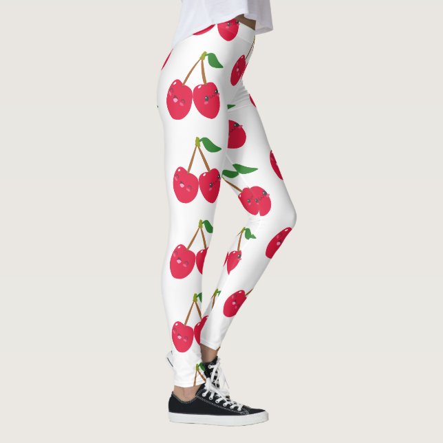 Glücklich Lächelnd Kawaii Kirsche Frucht Leggings (Rechts)