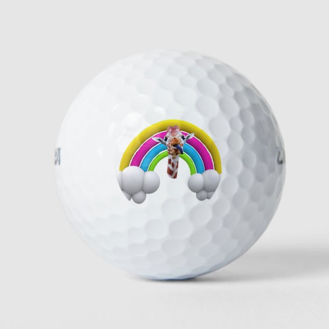 Glücklich lächelnde Giraffe, Regenbogen, Wolken, Golfball (Vorderseite)