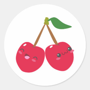 Glücklich Lachende Kawaii Kirsch Frucht Runder Aufkleber