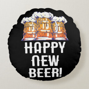 GLÜCKLICH NEUES BIER! Silvester Party trinken Rundes Kissen