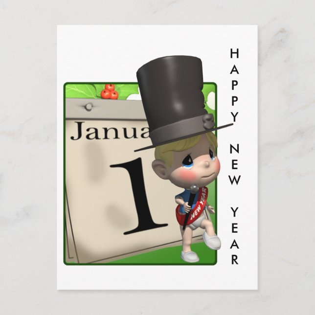 GLÜCKLICH NEUES JAHR! FEIERTAGSPOSTKARTE (Vorderseite)