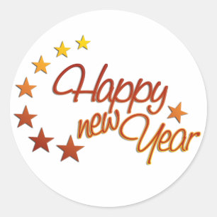 GLÜCKLICH NEUES JAHR mit Sternenlicht Runder Aufkleber